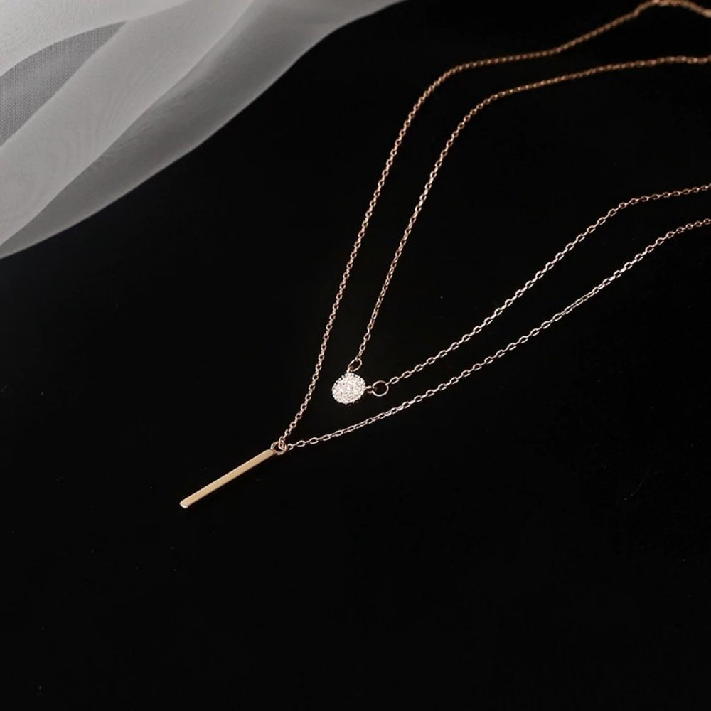 NEW 925 Silver Diamond Coin Bar Layered Necklace 7 - Picture 7 of 8